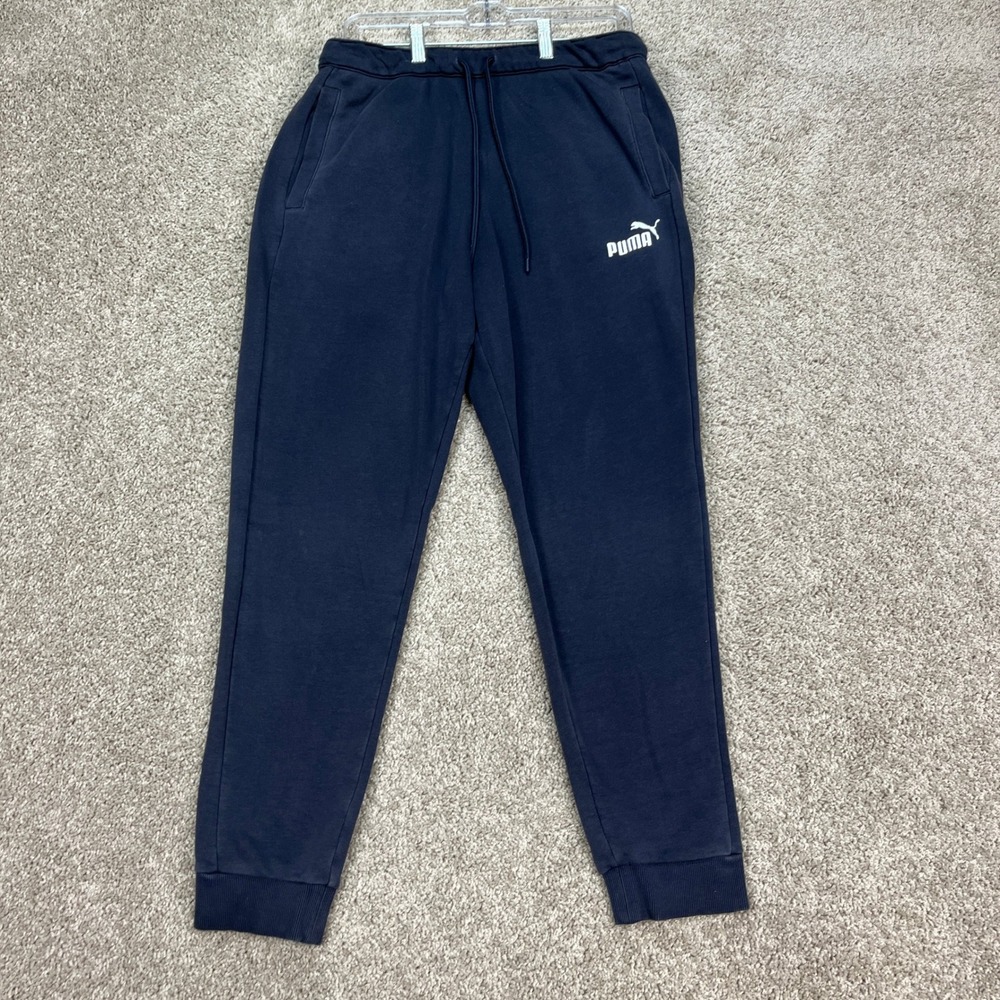 Puma Sweatpants Mens Medium Navy Blue Tapered Elastic Waistband‎ Fleece Joggers